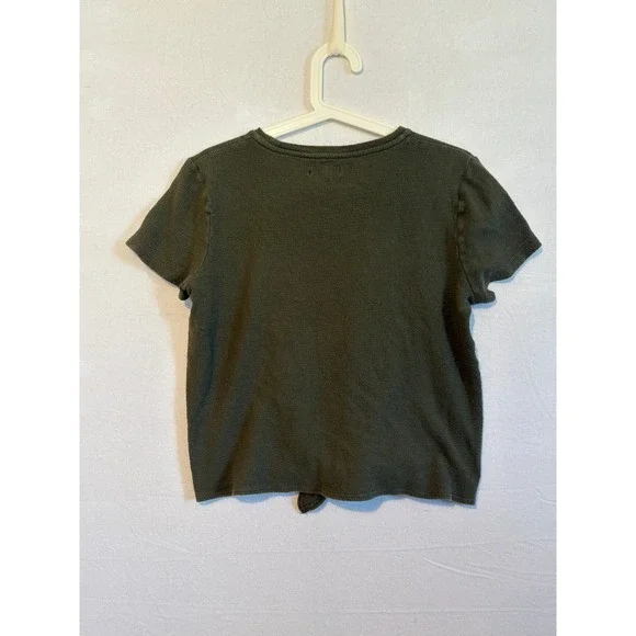 Madewell Olive Green Front Tie Knot Short Sleeve Cotton Top Small G6921 - Picture 8 of 10